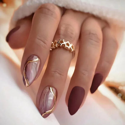 24 Pcs Matte Almond False Nails Set